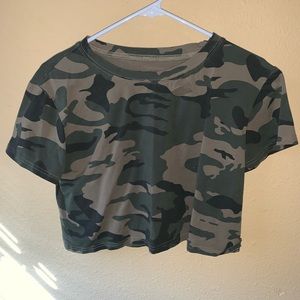 Camo distressed crop top